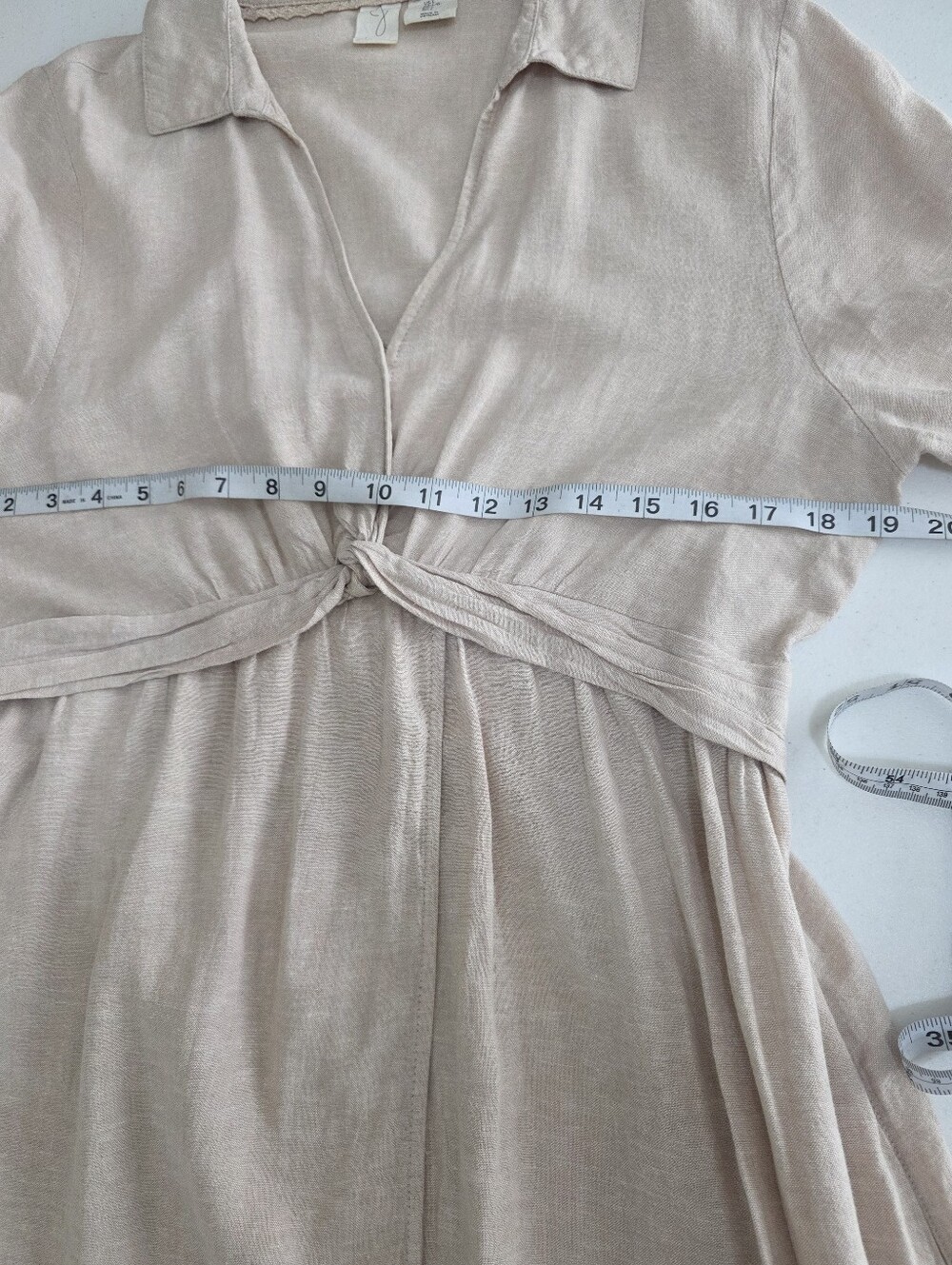 Joie Linen Blend Shirt Dress Beige Long Sleeve With Pockets Size Large - Picture 5 of 9